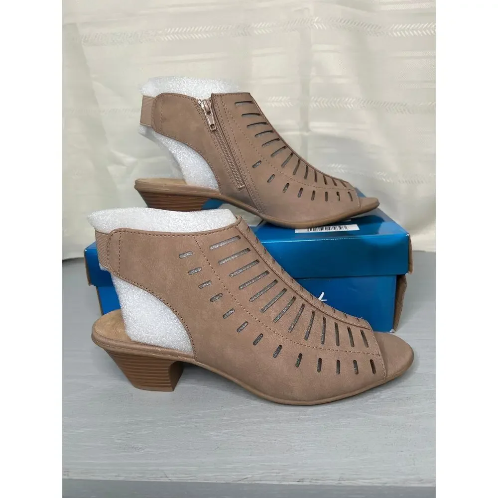 Easy Street Elevate Cutout Block Heel Sandals Sand Womens Size 11M